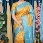 Dual-Tone Metallic Golden & Sky Blue Soft Katan Silk Saree with Rich Zari Work