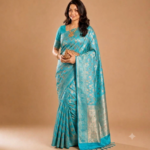 Exclusive Sky Blue Soft Katan Silk Saree with Rich Golden Zari & Meenakari Work