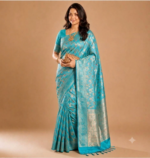 Exclusive Sky Blue Soft Katan Silk Saree with Rich Golden Zari & Meenakari Work