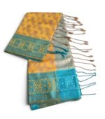 Dual-Tone Metallic Golden & Sky Blue Soft Katan Silk Saree with Rich Zari Work - Image 4
