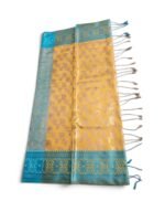 Dual-Tone Metallic Golden & Sky Blue Soft Katan Silk Saree with Rich Zari Work - Image 2