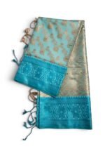 Exclusive Sky Blue Soft Katan Silk Saree with Rich Golden Zari & Meenakari Work - Image 2